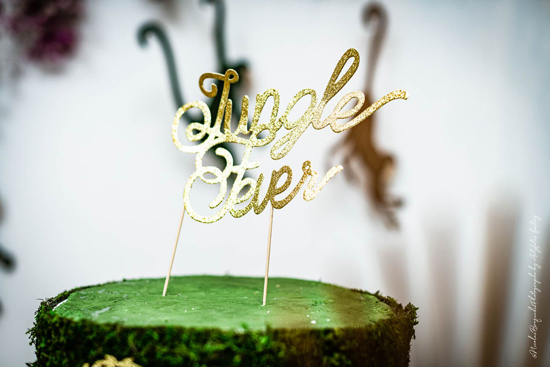 Cake topper en bois tropical, jungle, savane, monstera pour gâteau